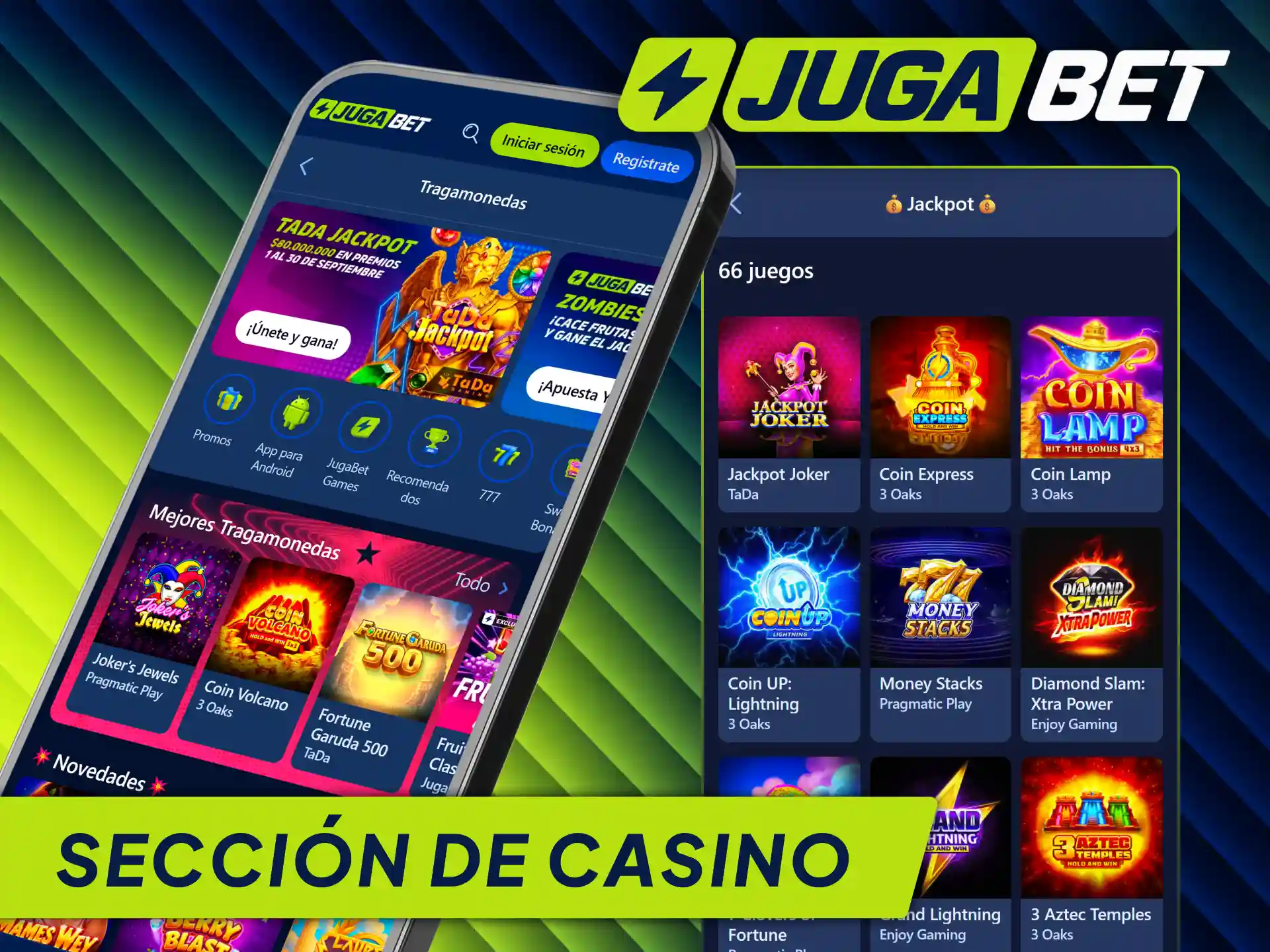 Explora la sección de casino de Jugabet en la app para jugar a tus juegos favoritos.