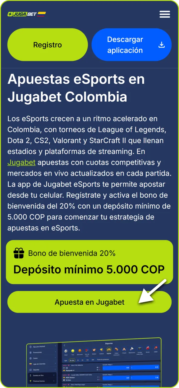 Regístrate en Jugabet Colombia creando tu cuenta con tus datos personales básicos.