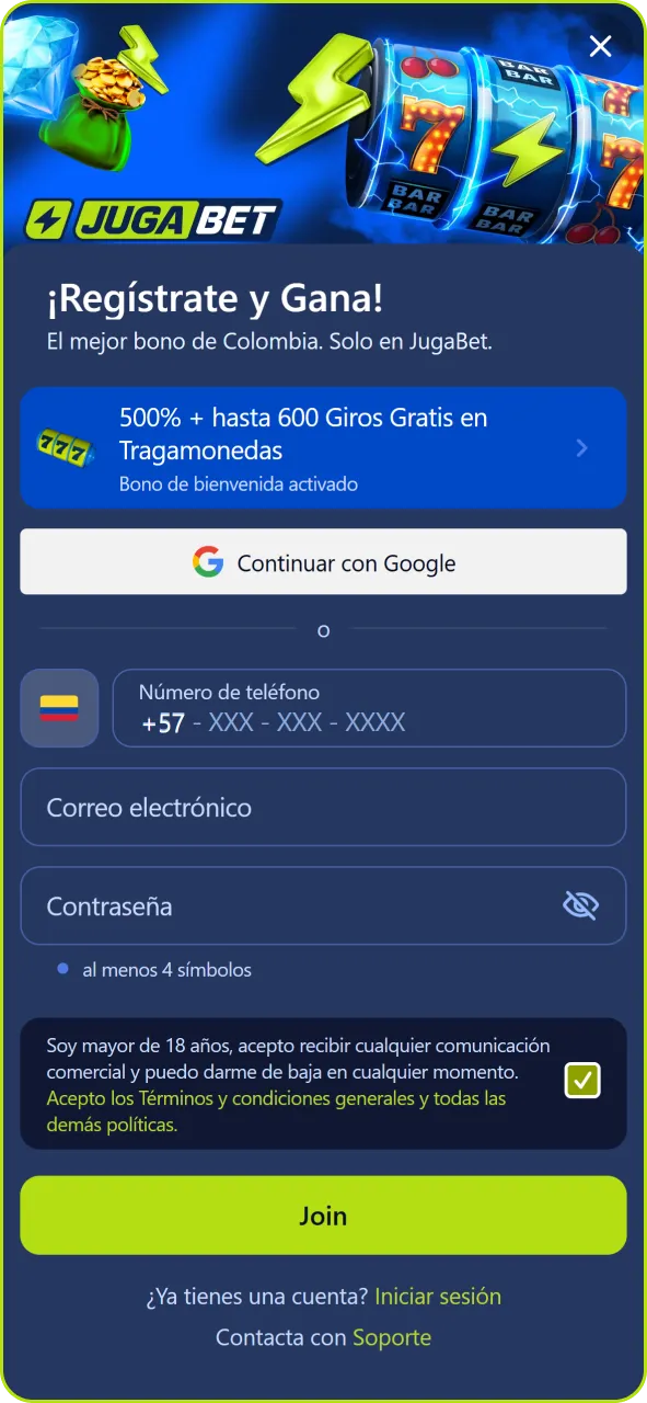 Abrí la aplicación de Jugabet en tu dispositivo para iniciar el proceso.